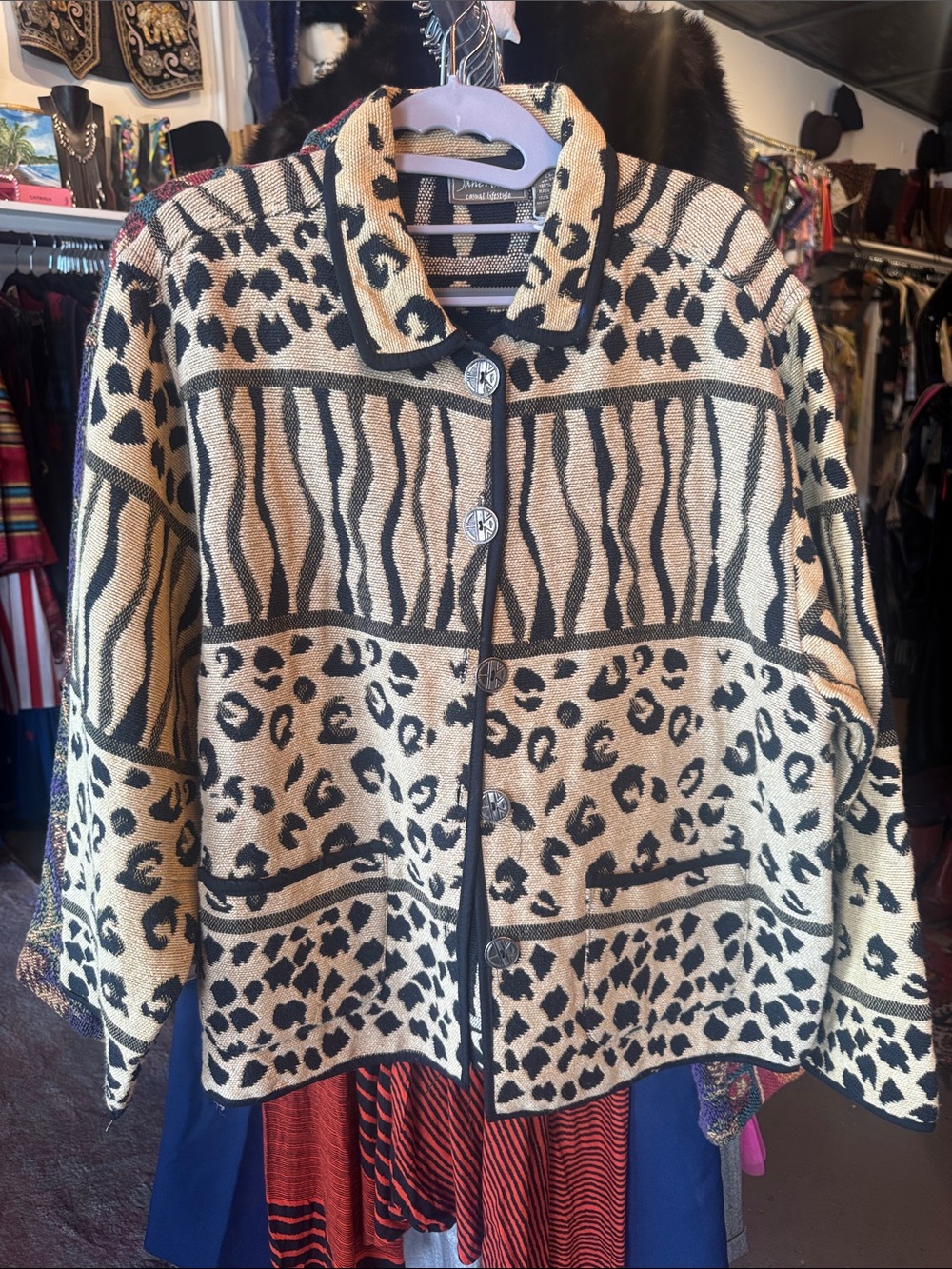 Leopard & Zebra Print Women's Tapestry Jacket - Beige/Black